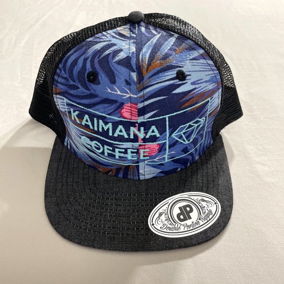 Floral Hawaiian Print Kaimana Coffee Snapback Trucker Hat - Picture 1 of 2